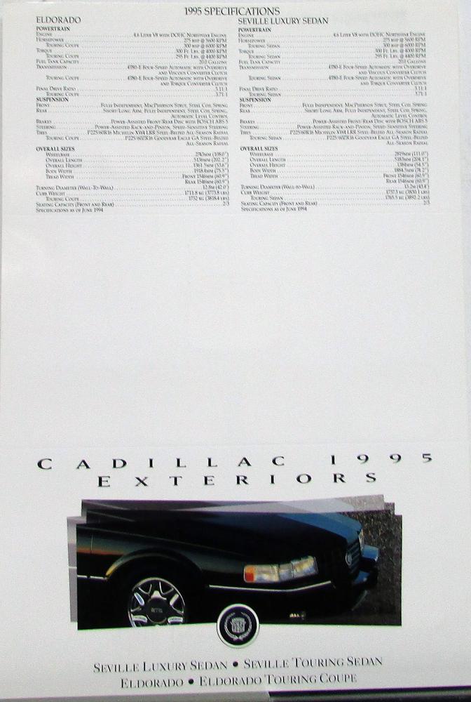 1995 Cadillac Seville Eldorado Exterior Colors Sales Folder Original