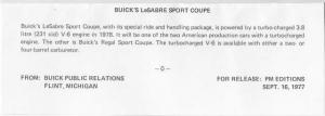 1978 Buick LeSabre Sport Coupe Press Photo and Release 0257