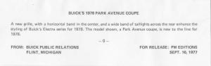 1978 Buick Park Avenue Coupe Press Photo and Release 0259