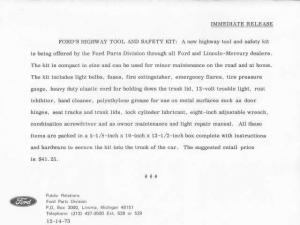 1974 Ford Highway Tool and Safety Kit Press Photo and Release 0375