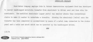 1974 Ford Wheelchair Accessibility Press Photo and Release 0377