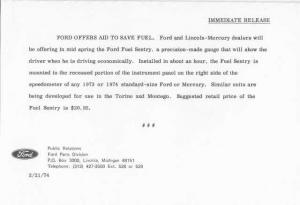 1974 Ford Fuel Sentry Press Photo and Release 0382