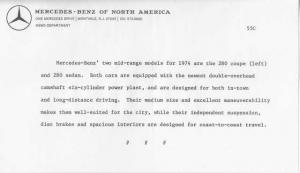 1974 Mercedes-Benz 280 Coupe and Sedan Press Photo and Release 0018