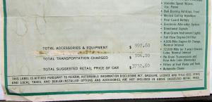 1966 American Motors AMC Rebel V8 2 Door Hardtop Window Sticker Original