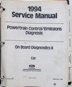 1994 Ford Powertrain Control Emissions Diagnosis Service Manual Car Only OBD-II