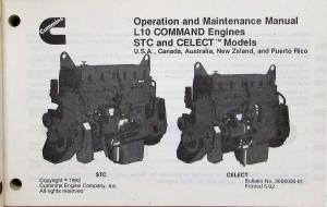 1992 Cummins Owners Operation and Maintenance Manual - L10 Command Engines