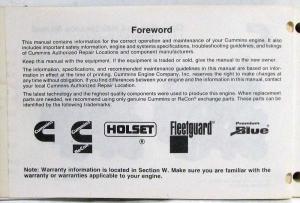 1992 Cummins Owners Operation and Maintenance Manual - L10 Command Engines