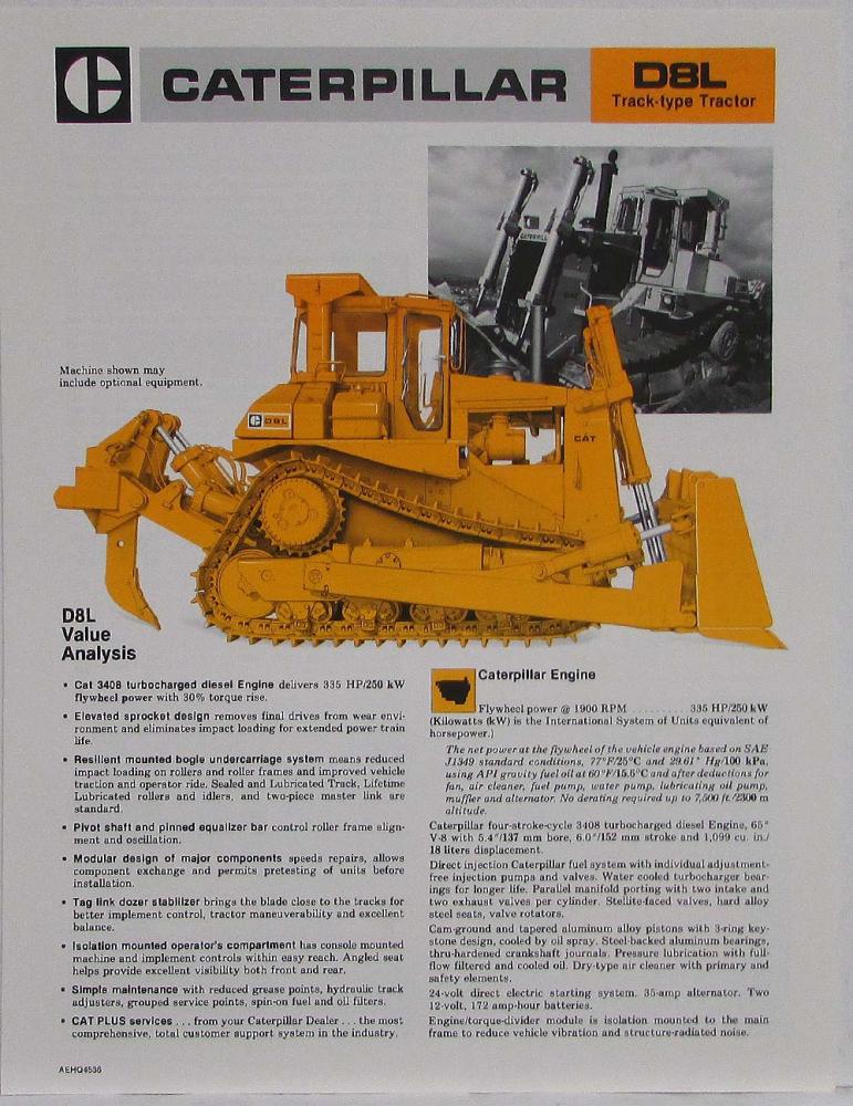 1985 Caterpillar D8L Track-Type Tractor Sales Spec Folder