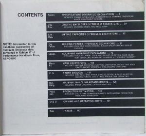 1987 Caterpillar Performance Handbook Supersedes Edition 17 Hydraulic Excavators