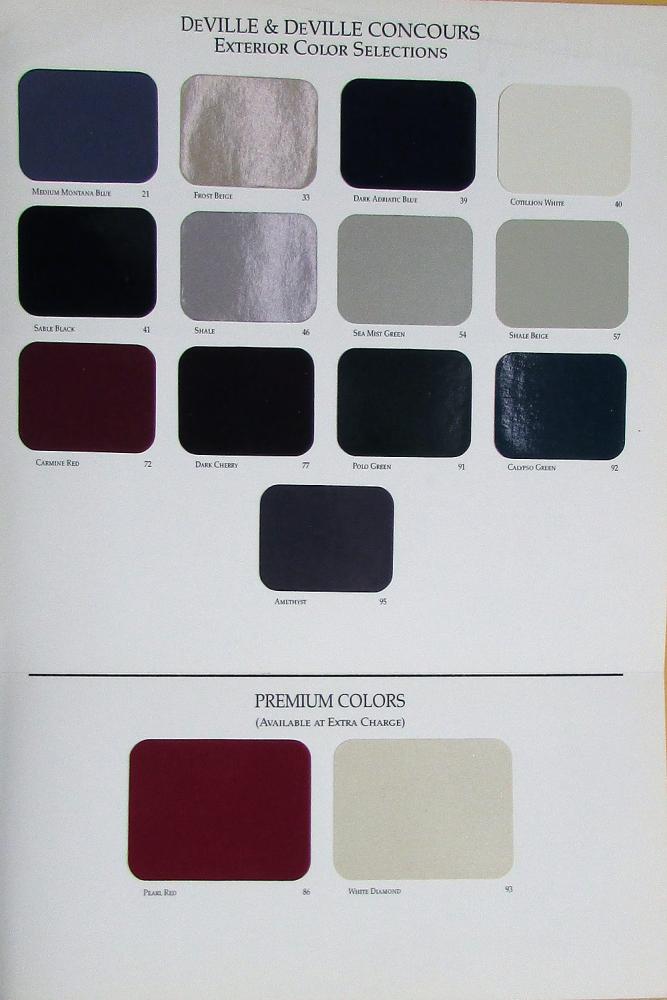 1996 Cadillac DeVille & Concours Exterior Paint Colors Sales Folder Original