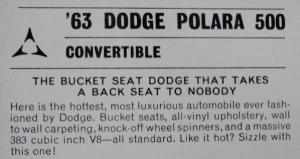 1963 Dodge 330 440 Polara 500 Mopar Post Cards  Set of 4 NOS
