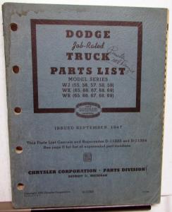 1946 1947 Dodge Truck Dealer Parts List Book WJ WK WR Series Heavy Duty Original