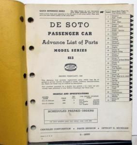1949 DeSoto Dealer Advance Parts List Book Series S13 DeLuxe Custom Original