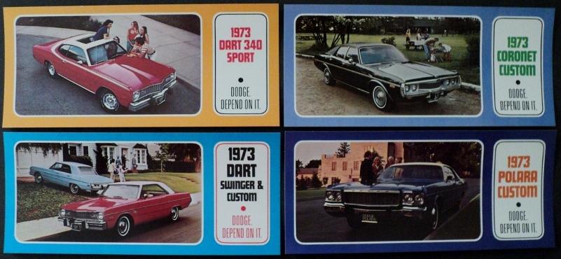 NOS Mopar 1973 Dodge Post Cards Polara Coronet Dart Set of 4