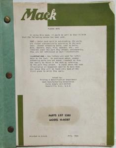 1955 Mack H6OST Model Truck Parts Book - Number 2285