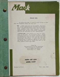 1954 Mack H6OT Model Truck Parts Book - Number 2250