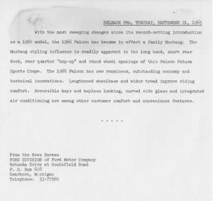 1966 Ford Falcon Press Photo and Release 0384