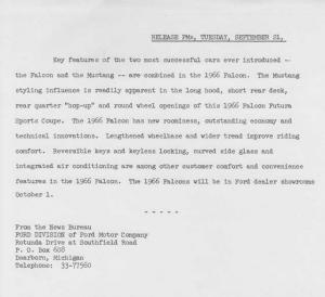 1966 Ford Falcon Press Photo and Release 0386