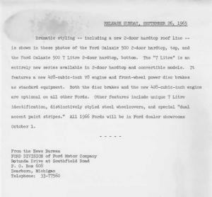 1966 Ford Galaxie 500 and Galaxie 500 7 Litre Press Photo and Release 0388