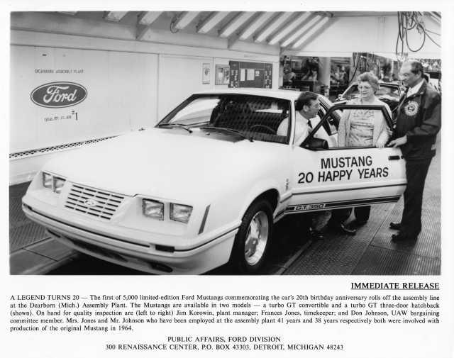 1984 Ford Mustang 20th Anniversary Limited Edition Press Photo 0381