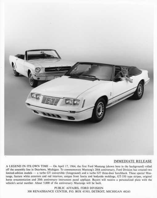 1984 Ford Mustang Turbo GT Convertible and First 1964 Mustang Press Photo 0382