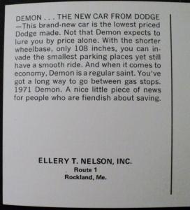 NOS Mopar 1971 Dodge Post Cards Coronet Custom Crestwood Dart Swinger Demon
