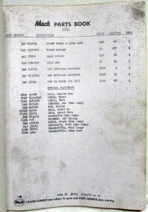 1972-1973 Mack U611 LST 1706-16 Model Truck Parts Book - Number 1496