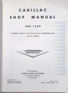 1959 Cadillac Service Shop Repair Manual  - Reproduction