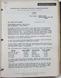 1962-1964 AMC American Motors Company Technical Service Letters