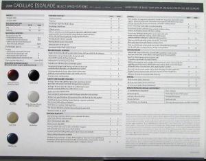 2008 Cadillac Escalade Data Sheet with Exterior Color Options Original