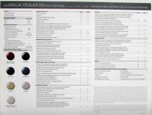 2008 Cadillac Escalade ESV Data Sheet with Exterior Color Options Original