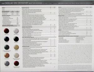 2008 Cadillac SRX Crossover Data Sheet with Exterior Color Options Original