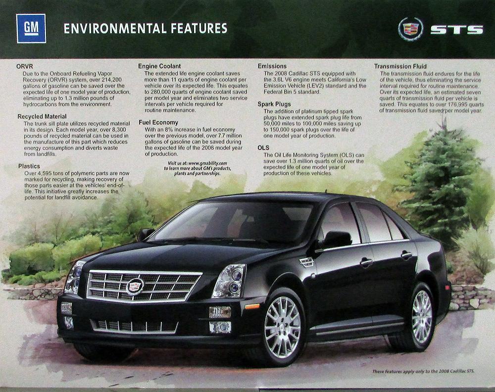 2008 Cadillac STS Environmental Features Sales Card Lansing Grand River MI Plant
