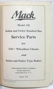 1922-1927 Mack AB Sedan and Parlor Type Buses Chassis and Body Parts Book