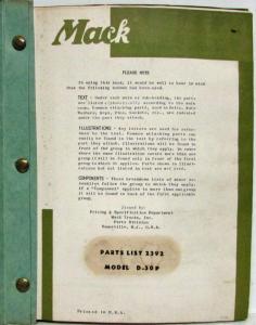 1955-1958 Mack Truck D30P Model Parts Book - Number 2392