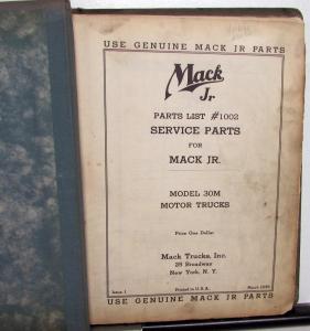 1936 Mack Truck Jr 30M Model Parts Book - Number 1002