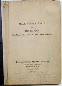 1931-1932 Mack Truck BC Chain and Dual Reduction Drive and BJ Model Parts Book