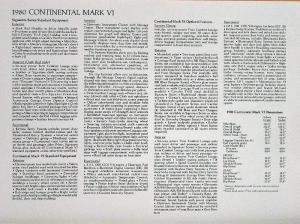 1980 Lincoln Continental Mark VI Town Car & Coupe Sales Brochure & Spec Sheet