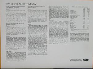 1980 Lincoln Continental Mark VI Town Car & Coupe Sales Brochure & Spec Sheet