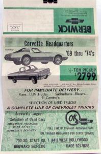 1974 Chevrolet Corvette Fleetside Nova Monte Carlo Berwick Dealer FL Sale MAILER