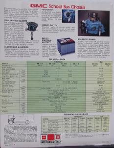 1978 GMC School Bus Chassis 6200 & 6300 Series Spec Data Sheet Original