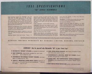 1951 Olds 98 Series Rocket Engine Hydra Matic Drive CANADIAN Sales Brochure