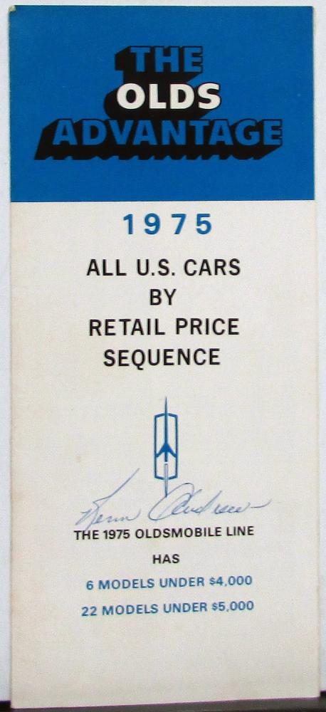 1975 Oldsmobile Advantage Retail Price Sequence of ALL Cars Sales Folder Orig