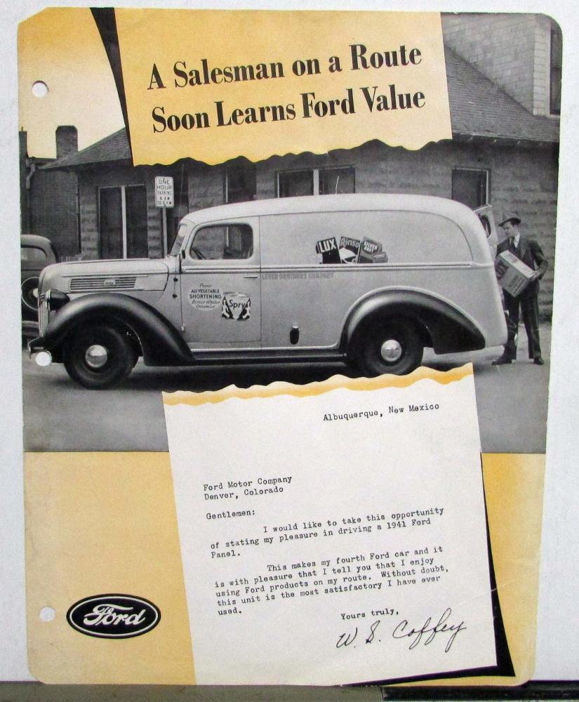1941 Ford Panel Testimony Salesman Sheet Original