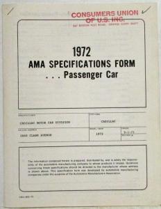 1972 Cadillac AMA Specifications - Fleetwood Calais DeVille Limo