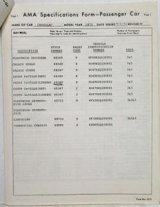 1972 Cadillac AMA Specifications - Fleetwood Calais DeVille Limo