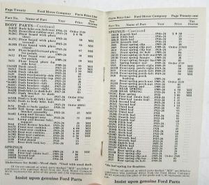1924 Ford Model T Price List of Parts & Accessories 1909 Thru 1924 Models Orig