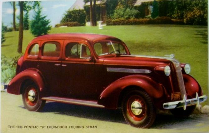 1936 Silver Streak Pontiac 8 4-Door Touring Sedan Dealer Original Postcard