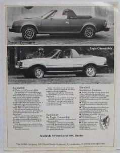 1980 AMC Concord and AMC Eagle Sundancer Convertible Sales Spec Sheet
