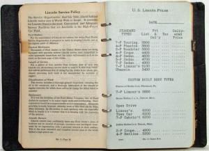 1923 Fordex Sales and Service Data Model T Fords and Lincoln